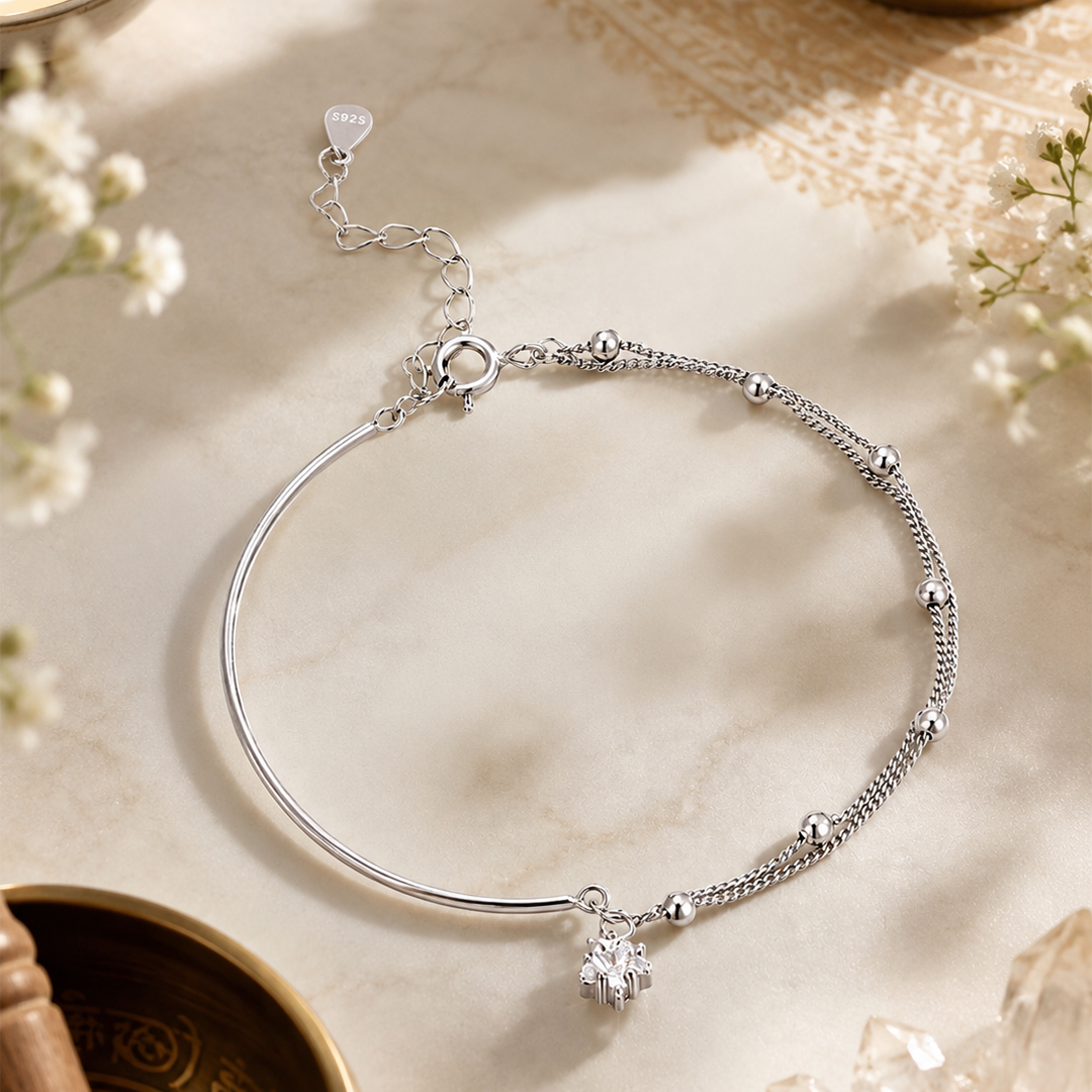 Sterling Silver Half-Bangle Bracelet with CZ Charm
