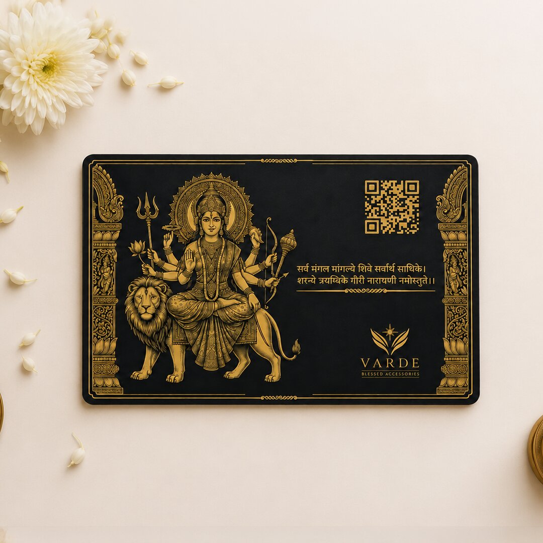 Maa Durga Blessed Metal Pocket Card — Premium Devotion Card with QR