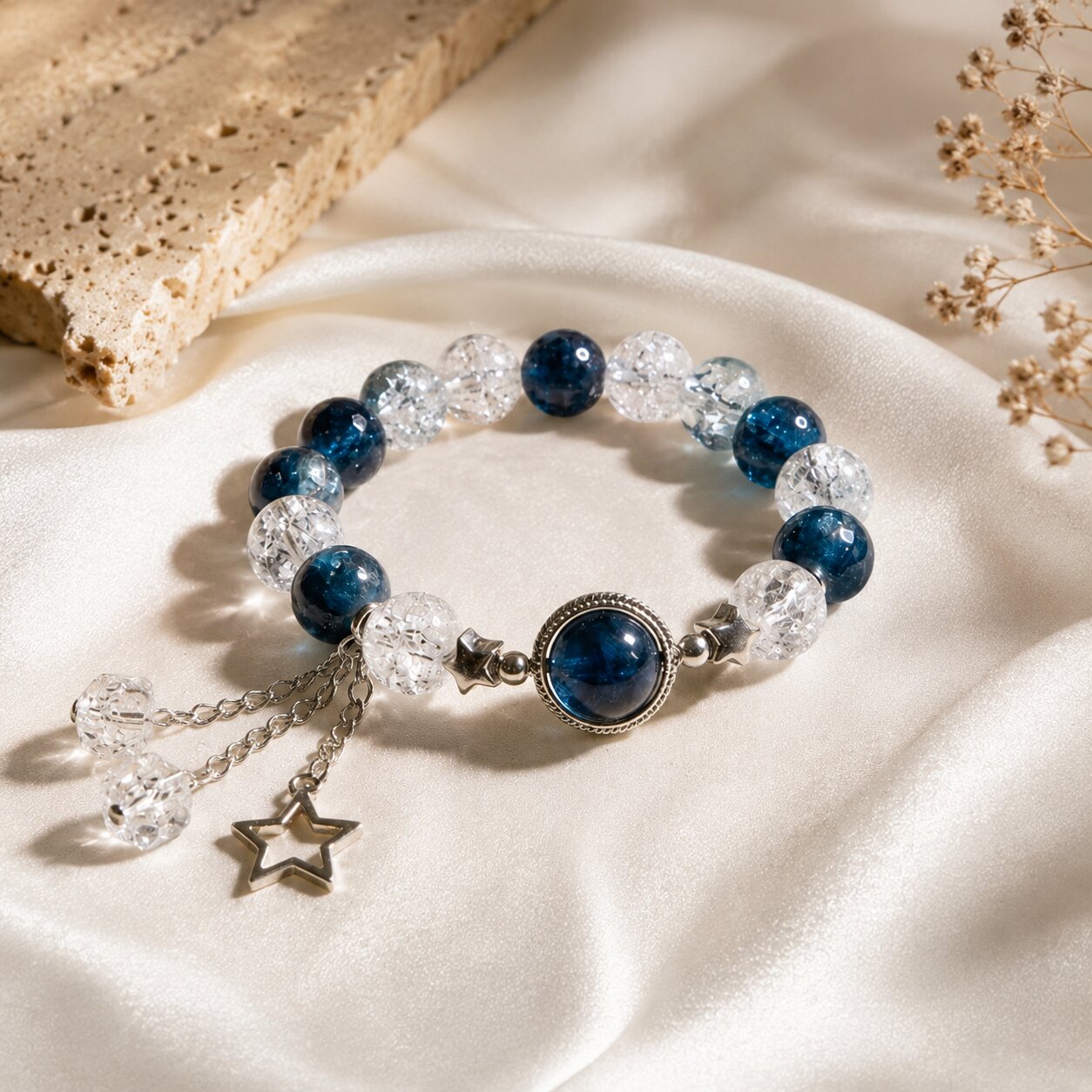 The Celestial Bracelet — Blue Crystal & Silver Star Charm
