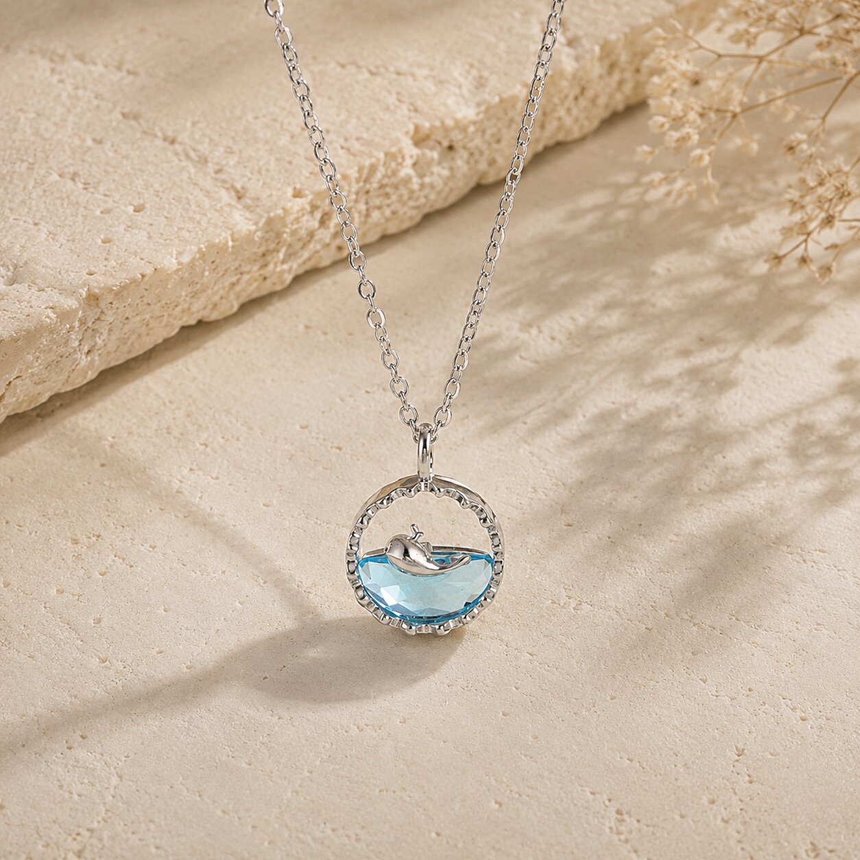 The Free Bird Necklace — Blue Crystal & Silver Circle Pendant