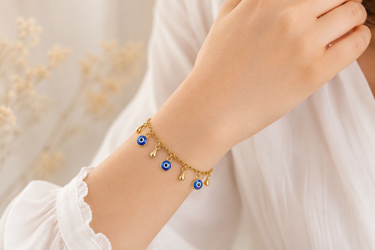 The Blessed Moon Set — Evil Eye & Gold Moon Necklace & Bracelet