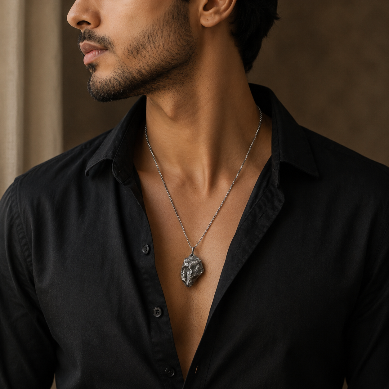 Shiv Bhakt Pendant with Chain — Raw Stone