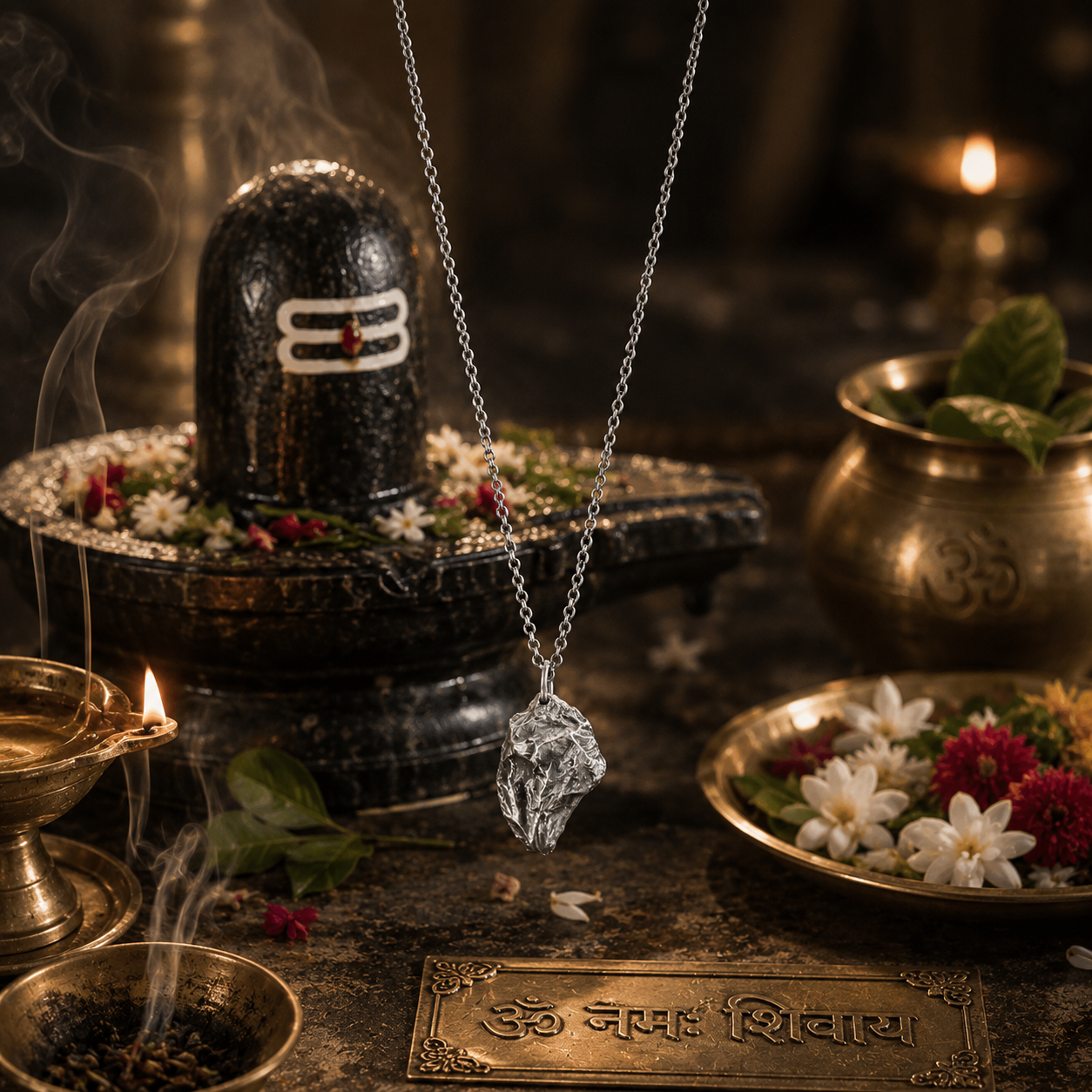 Shiv Bhakt Pendant with Chain — Raw Stone