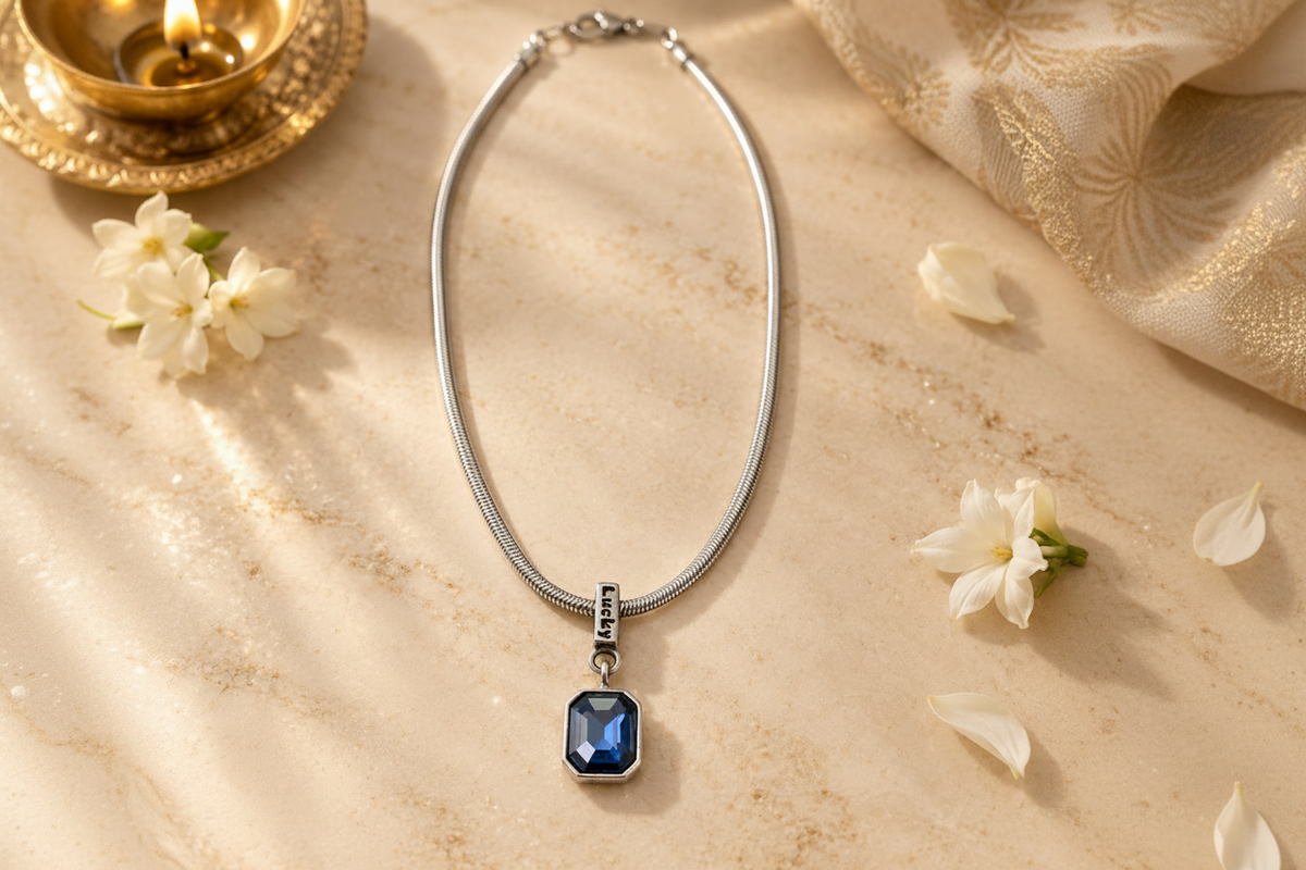 Neptune Pendant with Chain — Blue CZ & Silver Snake Chain