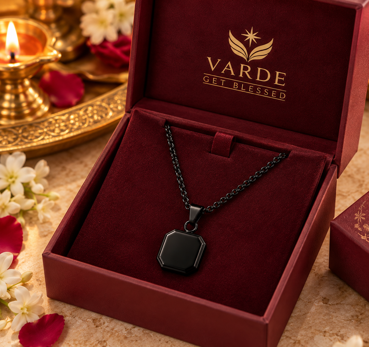 The Black Shield Pendant with Chain — Black Onyx