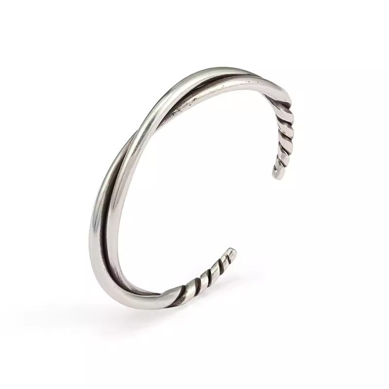 Twisted Vintage Silver Open Cuff Bracelet for Men