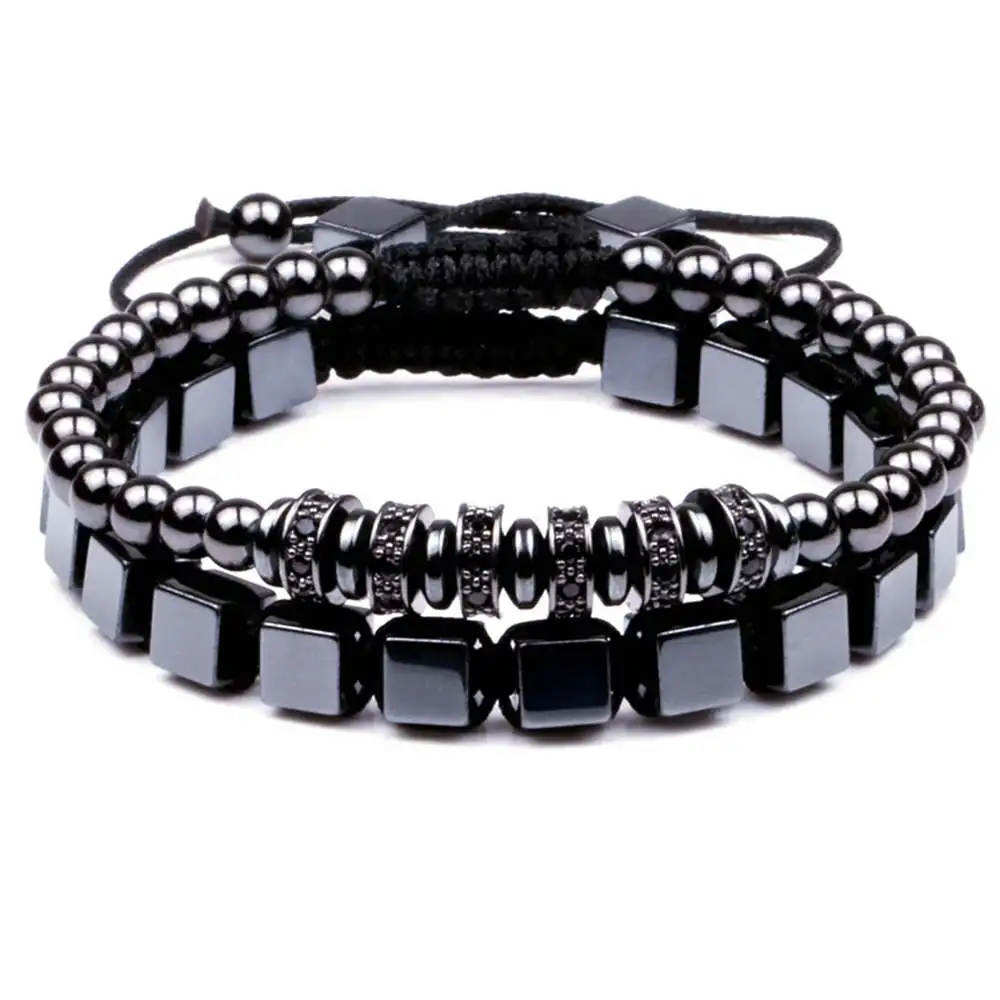 Black Hematite Faceted Double Stack Bracelet for Men