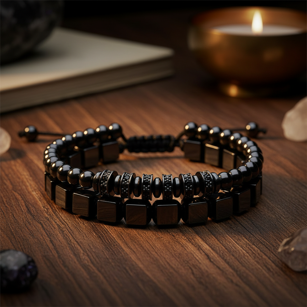 Black Hematite Faceted Double Stack Bracelet for Men