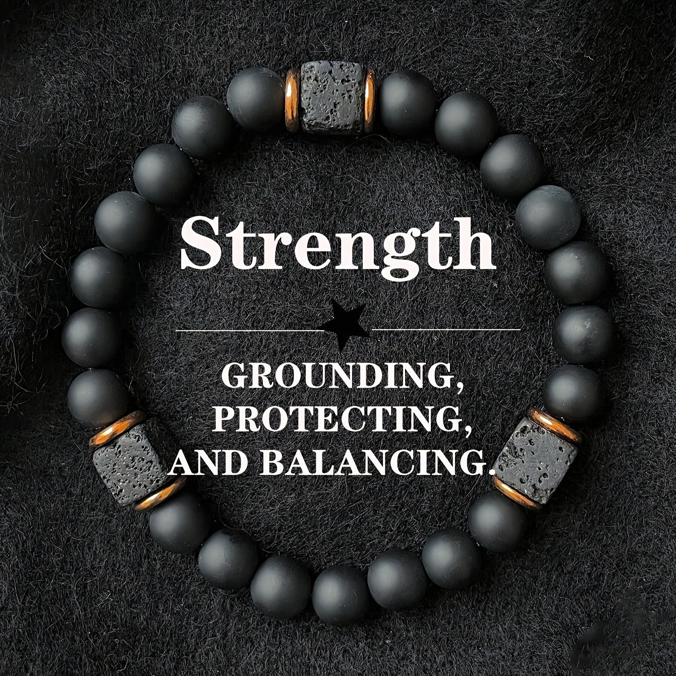 Strength Bracelet — Matte Black Onyx & Lava Stone