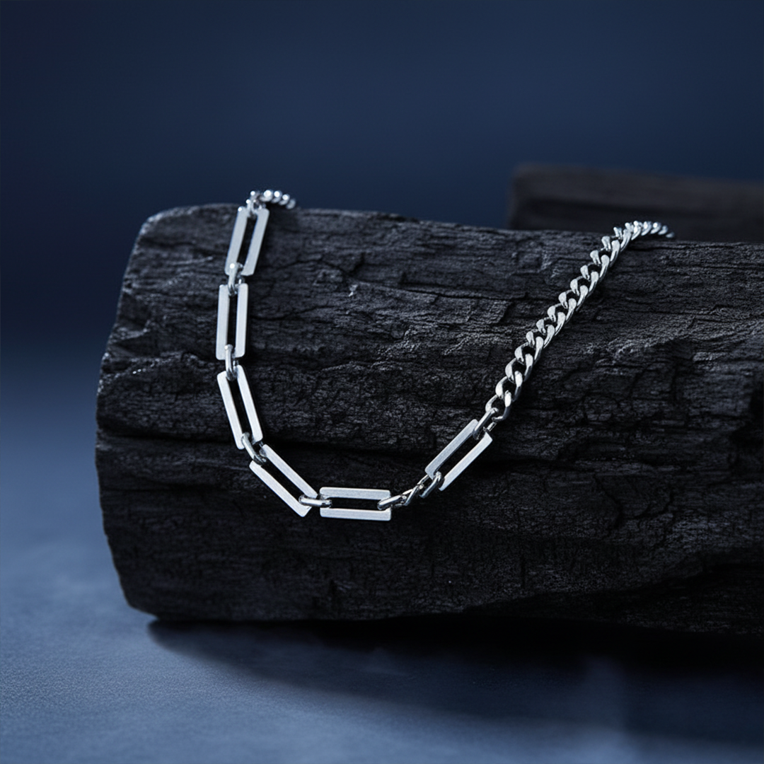 Layered Silver Chain Necklace Set for Men — Paperclip & Curb
