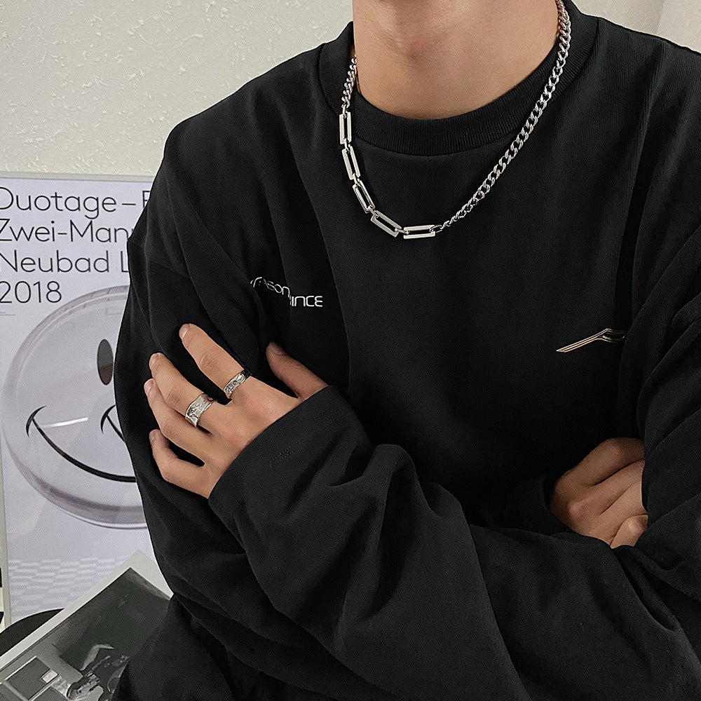 Layered Silver Chain Necklace Set for Men — Paperclip & Curb
