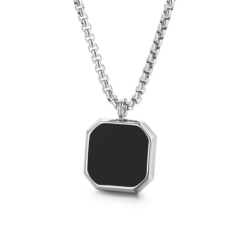 Octagonal Black Stone Pendant Necklace for Men — Silver, Black or Gold