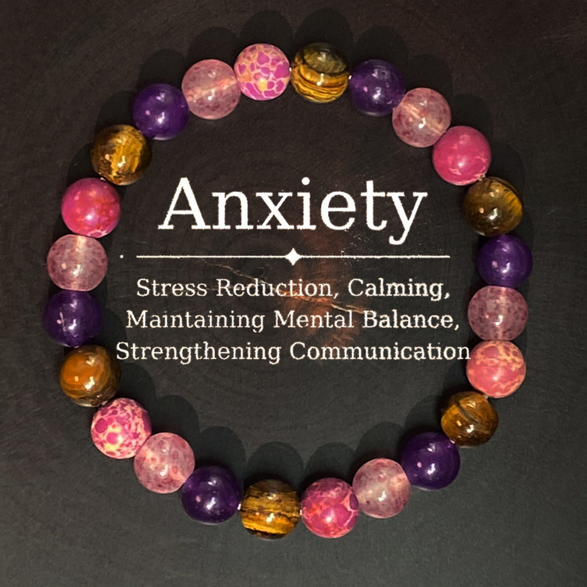 Calming Anxiety Relief Bracelet — Amethyst, Tiger Eye & Pink Agate