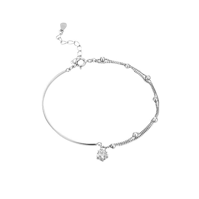 Sterling Silver Half-Bangle Bracelet with CZ Charm