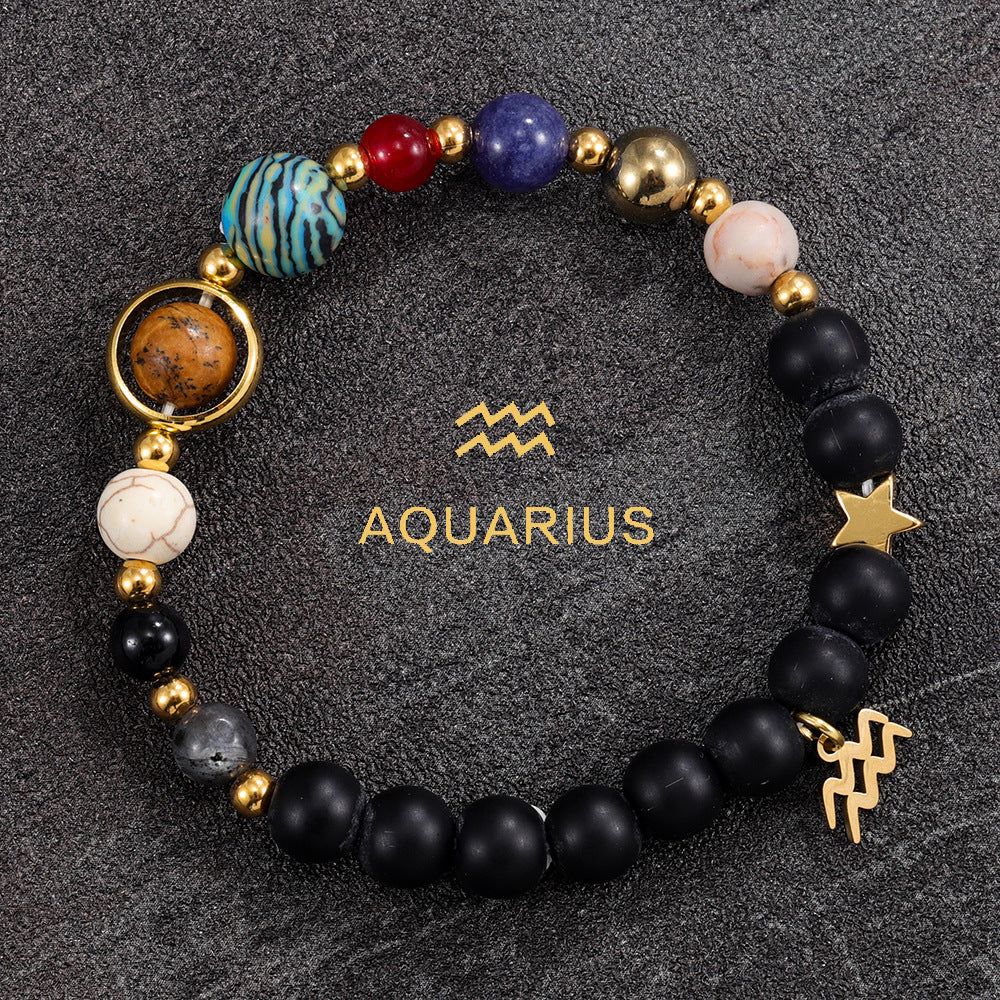 Aquarius Galaxy Bracelet — Solar System Beads with Star Charm
