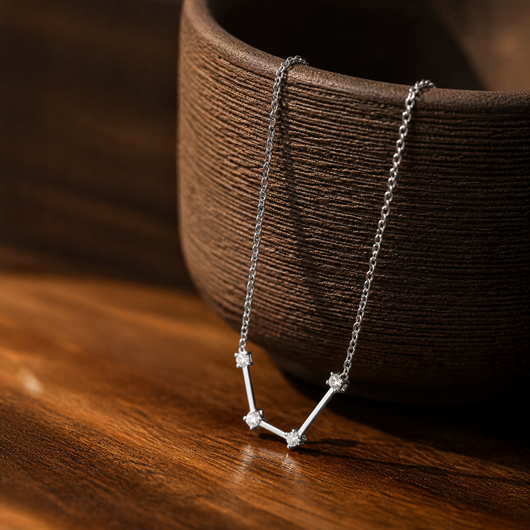 Minimalist Constellation Zircon Necklace — Silver-Tone