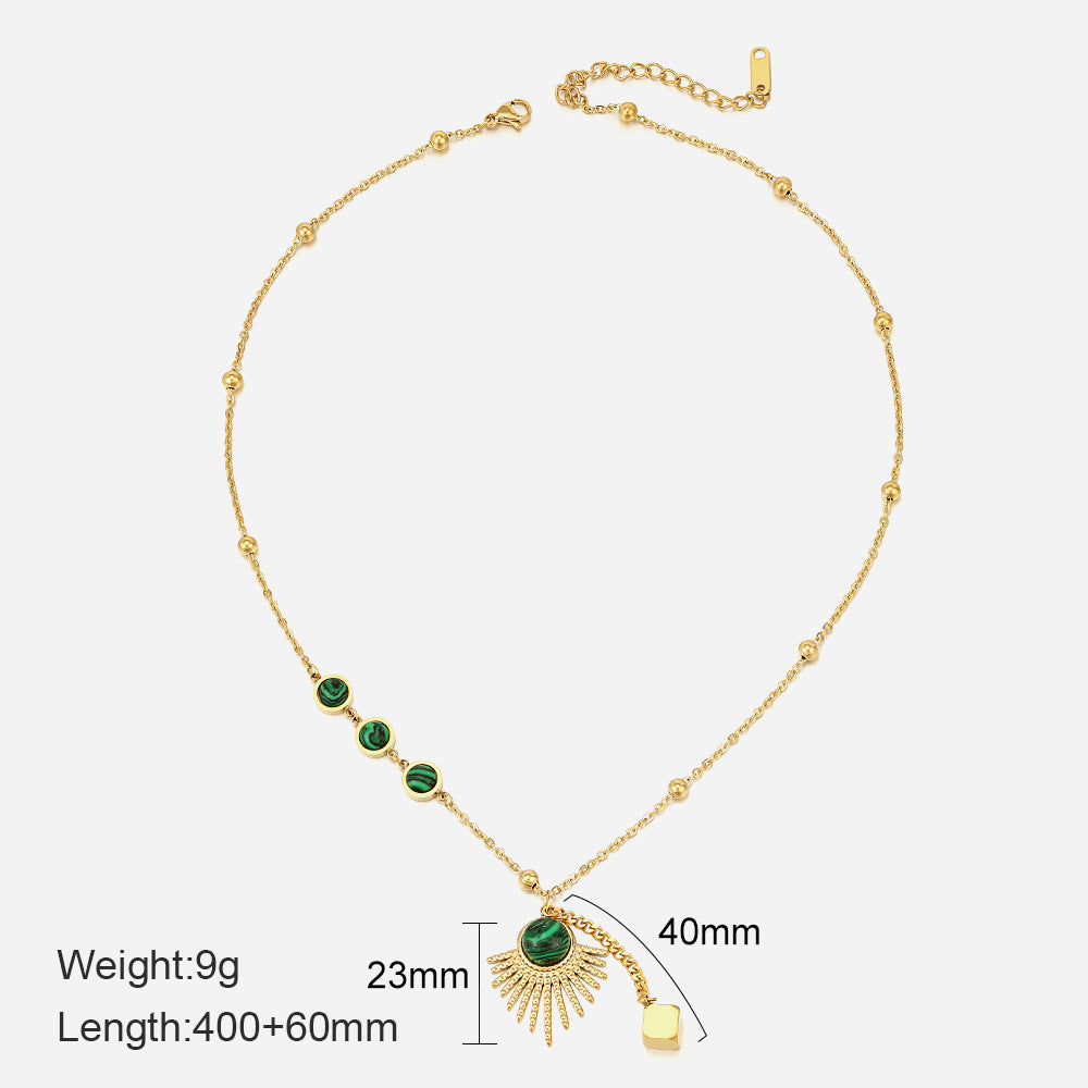 Gold Sunburst Malachite Pendant Necklace — 18K Plated