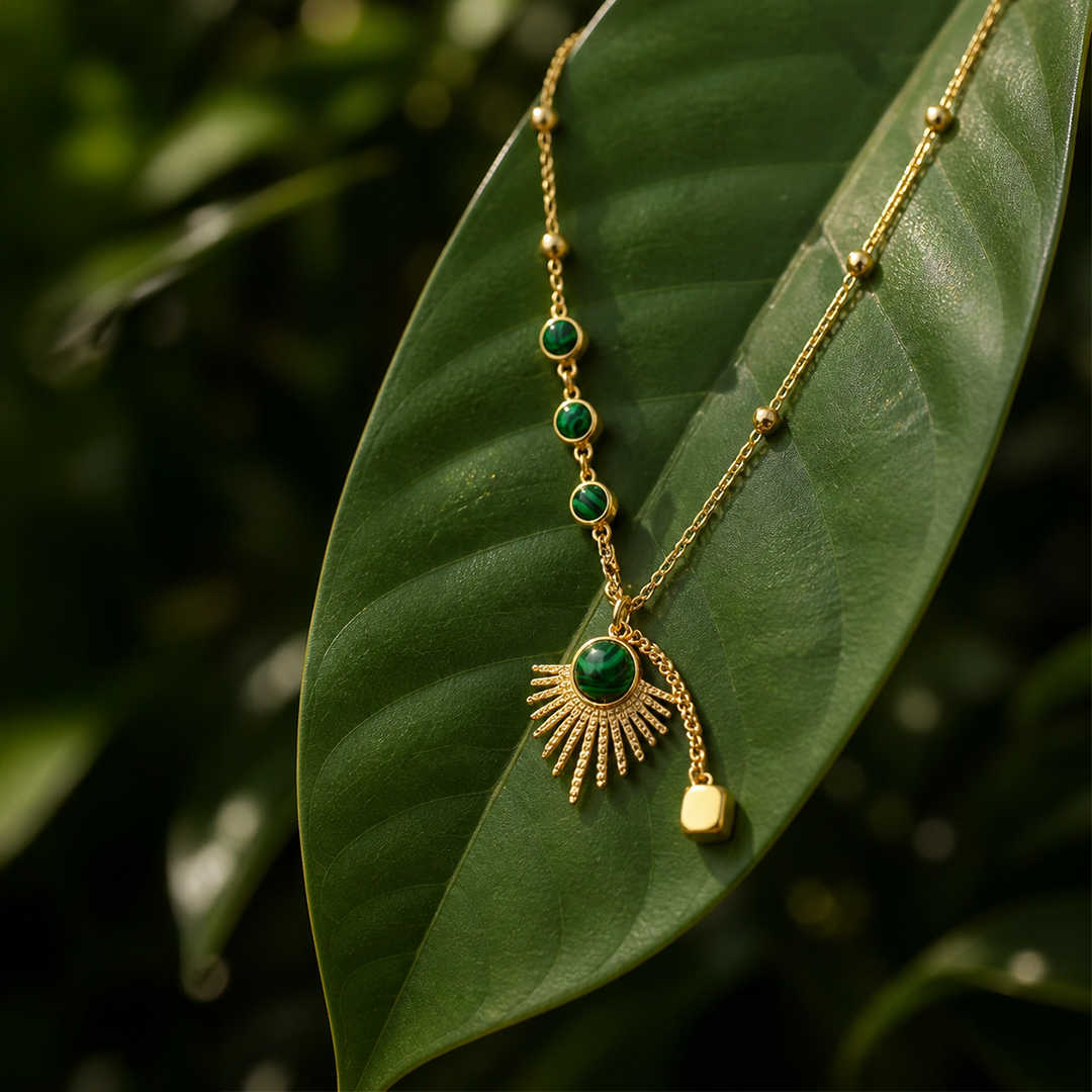 The Green Goddess Necklace — Malachite & Gold Sunburst