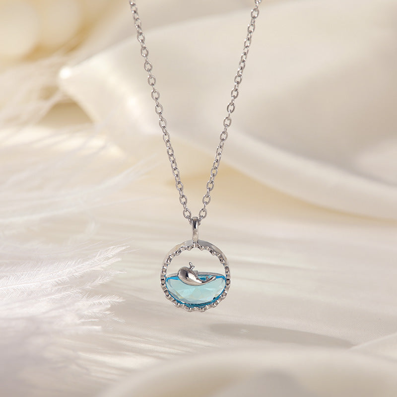 Silver Whale & Blue Crystal Pendant Necklace — Ocean Inspired