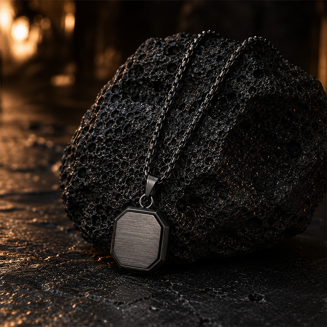 The Black Shield Pendant with Chain — Black Onyx