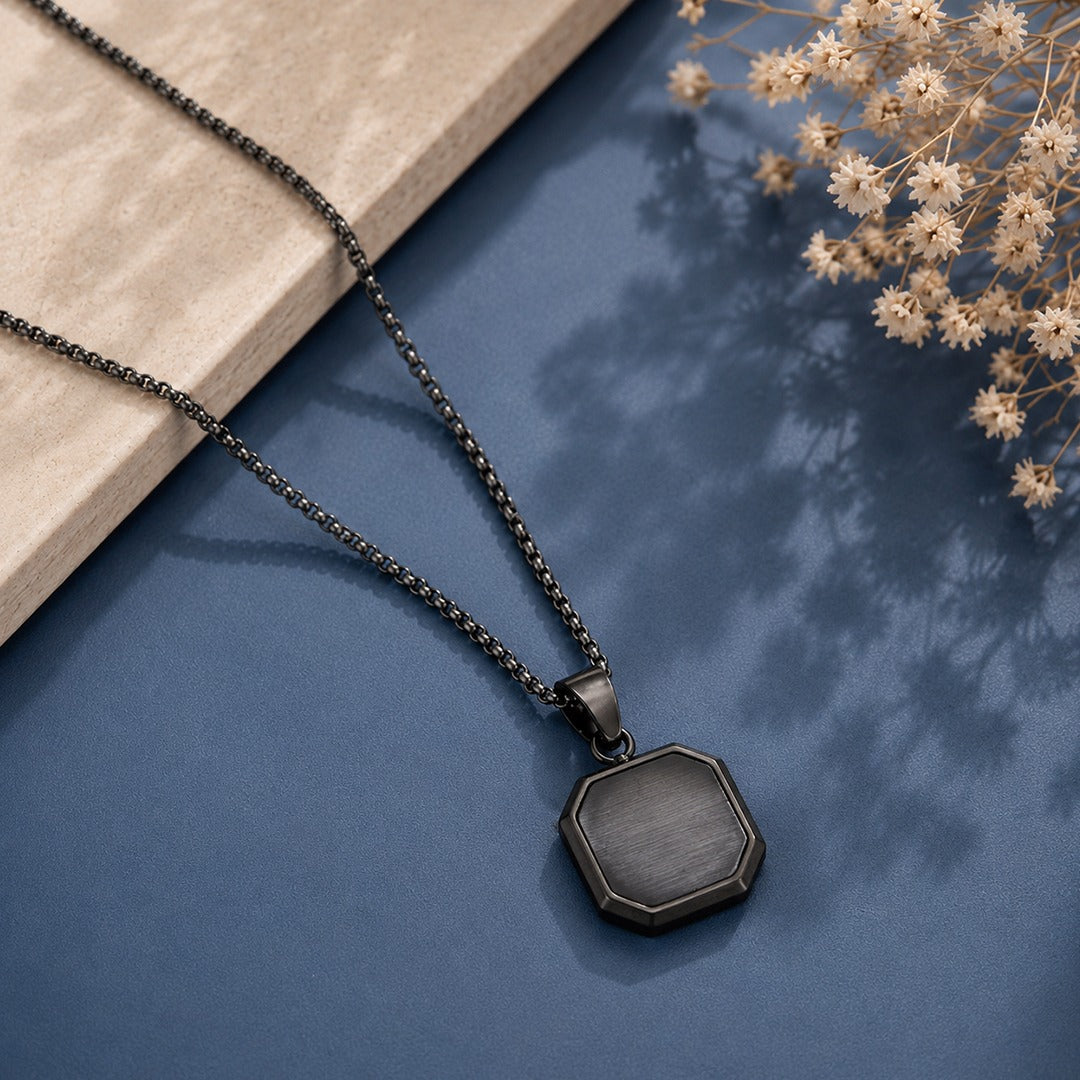 The Black Shield Pendant with Chain — Black Onyx