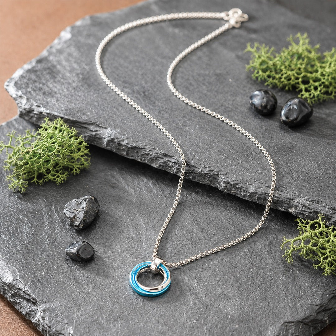 Orbit Pendant with Chain — Triple Ring & Silver Box Chain