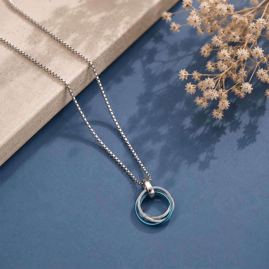 Orbit Pendant with Chain — Triple Ring & Silver Box Chain