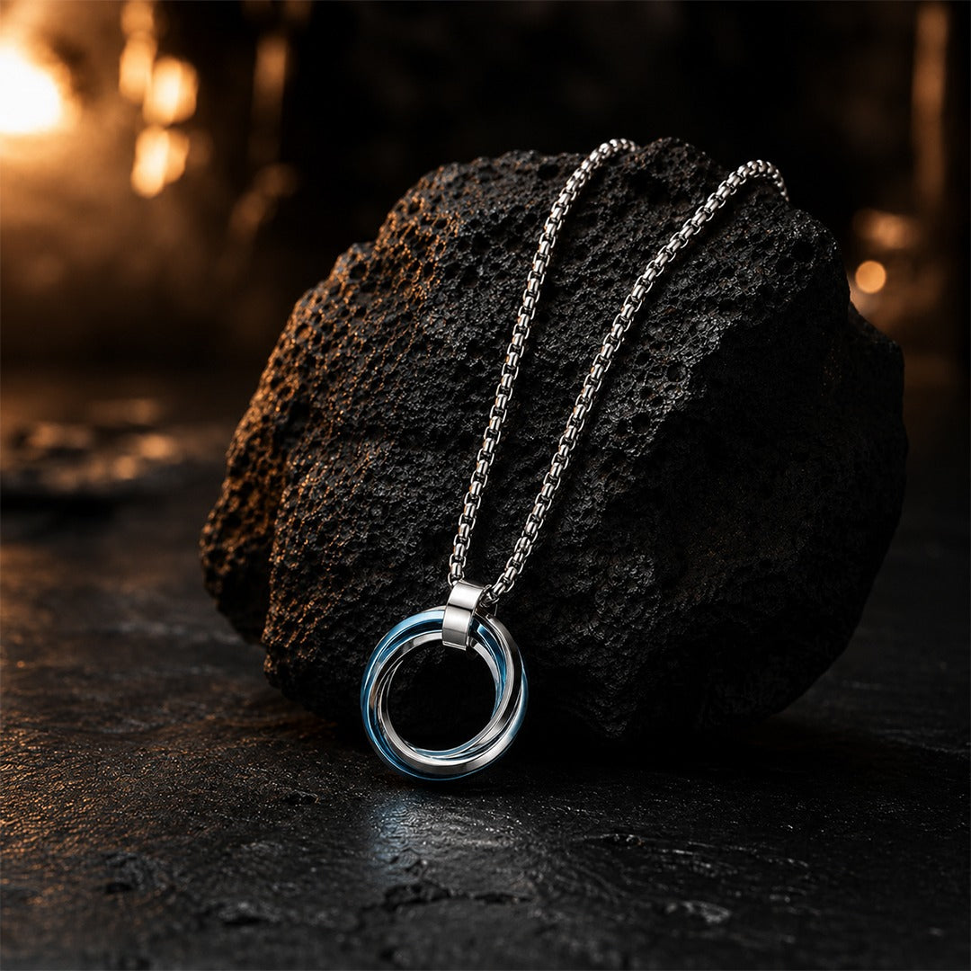 Orbit Pendant with Chain — Triple Ring & Silver Box Chain