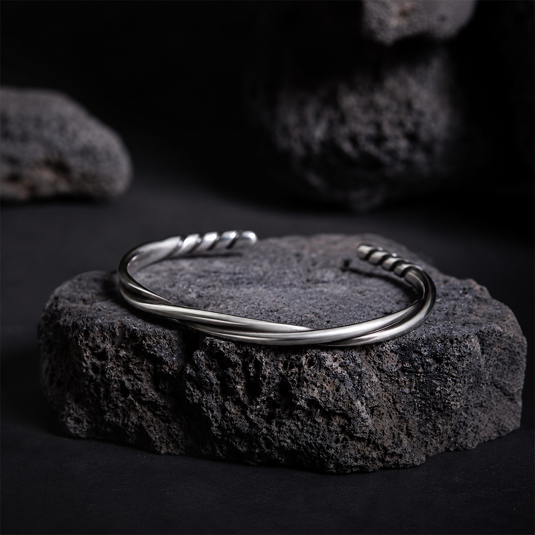 Twisted Vintage Silver Open Cuff Bracelet for Men